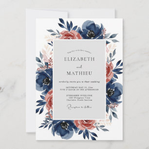 Navy Blue Lush Autumnal Wedding Invitation
