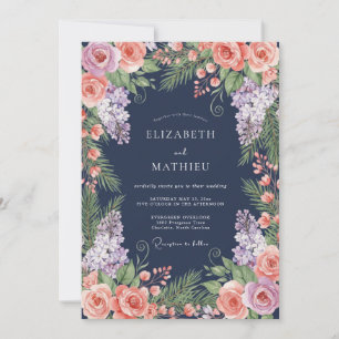 Navy Blue Lush Elegant Wedding Invitation