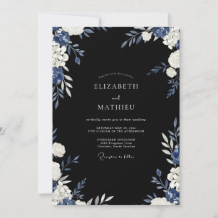 Navy Blue Lush Evening Wedding Invitation