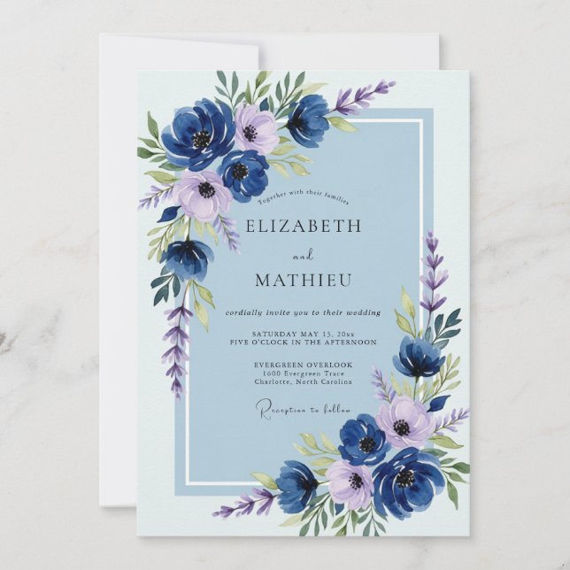 Navy Blue Lush Spring Wedding Invitation (Front)
