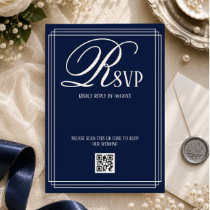 Navy Blue Luxury Wedding RSVP Card