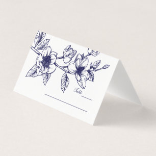 Navy Blue Magnolia Flowers Wedding Business Card