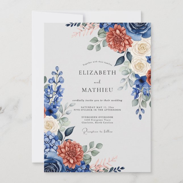 Navy Blue Majestic Autumn Wedding Invitation (Front)