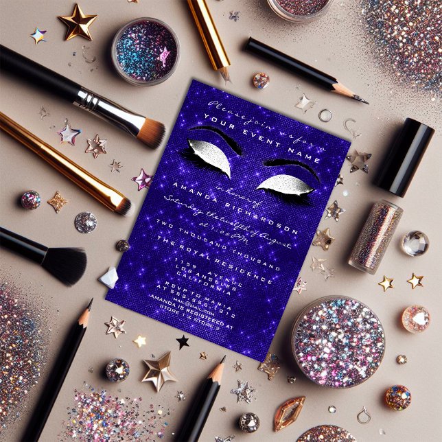 Navy Blue Makeup White Sparkly Glitter 16th Bridal Invitation (Navy Blue Makeup White Sparkly Glitter 16th Bridal Invitation)