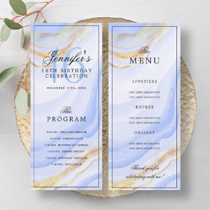 Navy Blue Marble 16th Birthday Program Menu