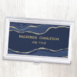 Navy Blue Marble Agate Gold Glitter Geode Business Card Holder<br><div class="desc">Elegant navy blue agate marble geode design with faux gold glitter. Change the details to customise.</div>