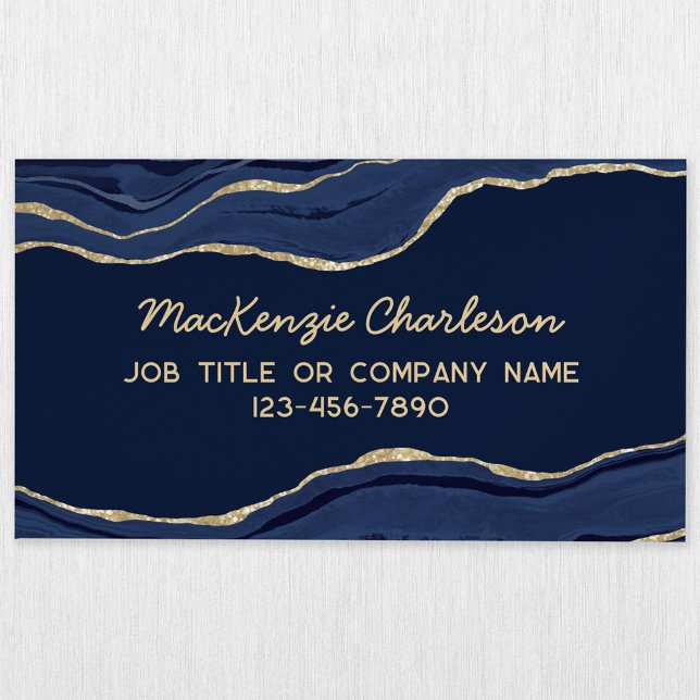 Navy Blue Marble Agate Gold Glitter Magnetic Business Card (Navy blue gold glitter effect agate marble geode magnetic business card)