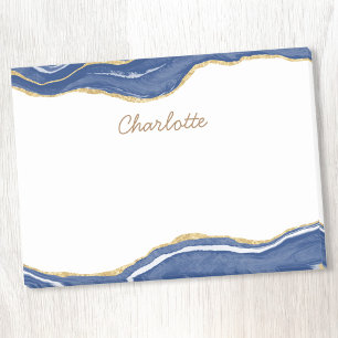 Navy Blue Marble Agate Gold Glitter Personalised Post-it Notes