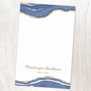 Navy Blue Marble Agate Gold Glitter Personalized Post-it Notes