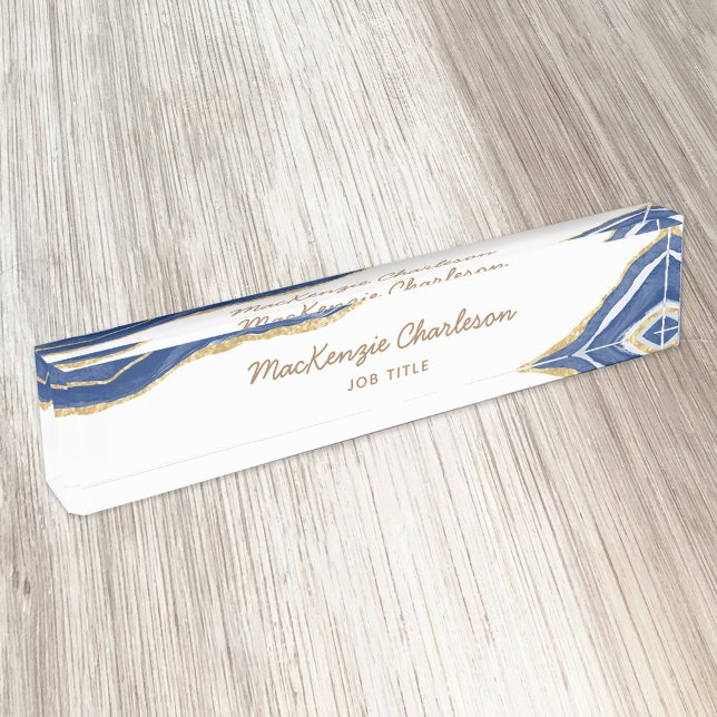 Navy Blue Marble Agate Gold Glitter Professional Nameplate (Creator Uploaded)