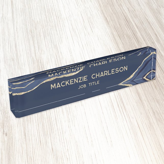 Navy Blue Marble Agate Gold Glitter Professional Nameplate (Navy blue gold marble agate professional business desk name plate)