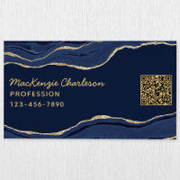 Navy Blue Marble Agate Gold Glitter QR Code Geode