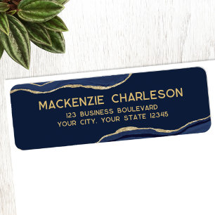 Navy Blue Marble Agate Gold Glitter Return Address Label