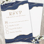 Navy Blue Marble Agate Gold Glitter Wedding RSVP Card<br><div class="desc">Modern and sophisticated navy blue agate marble geode watercolor design with faux gold glitter. Perfect for couples looking for a touch of glamour and elegance to set the tone for a really memorable big day. Change the text to customise.</div>