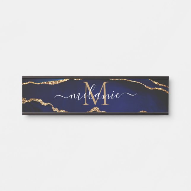 Navy Blue Marble Custom Letter Name Door Sign (Front)