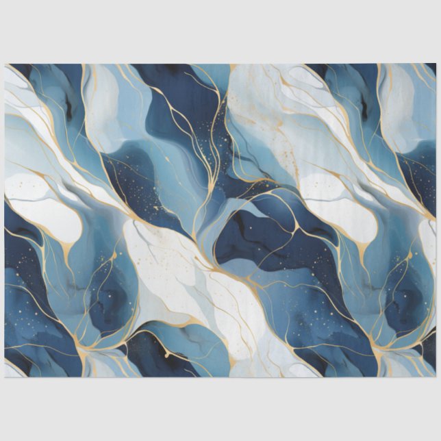 Navy Blue Marble Decoupage Tissue Paper (Front)