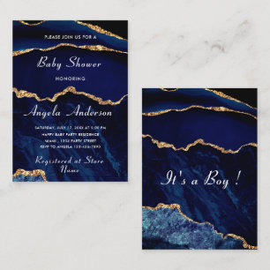 Navy Blue Marble Gold Baby Boy Shower Invitation