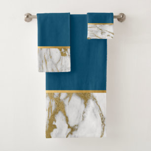 NAVY BLUE MARBLE GOLD BATHROOM TOWEL SET