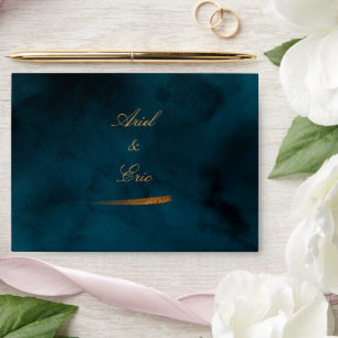 Navy Blue Marble & Gold Eucalyptus Elegant Wedding Envelope