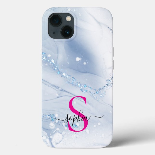 Navy blue marble gold glitter monogram Case-Mate iPhone case (Back)