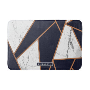 Navy Blue Marble Mosaic Bath Mat