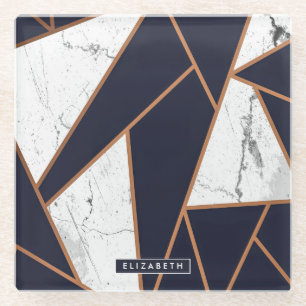 Navy Blue Marble Mosaic Glass Coaster