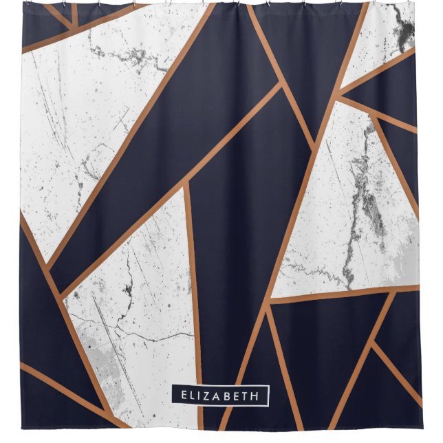 Navy Blue Marble Mosaic Shower Curtain (Front)
