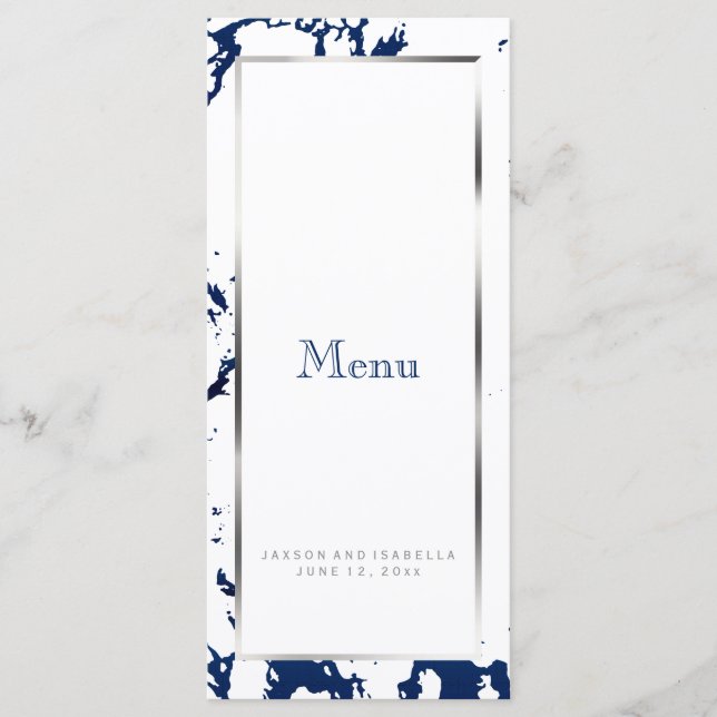 Navy Blue Marble, Silver & White - Custom Menu (Front)