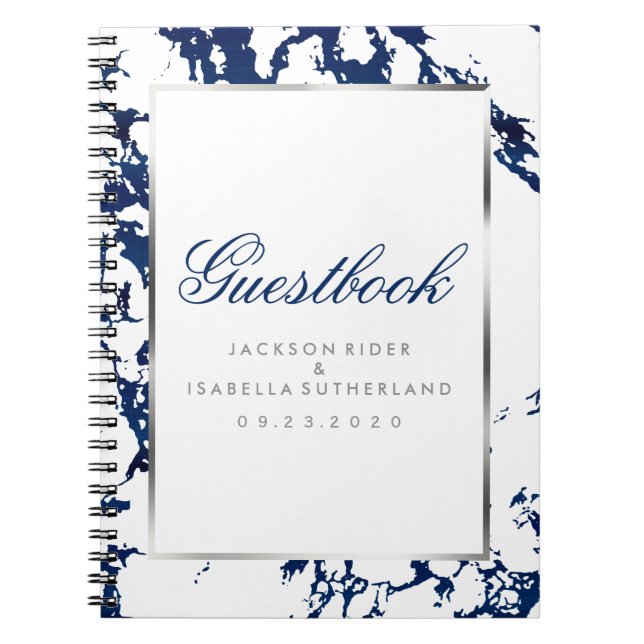 Navy Blue Marble, Silver & White  - Guest Book (Front)