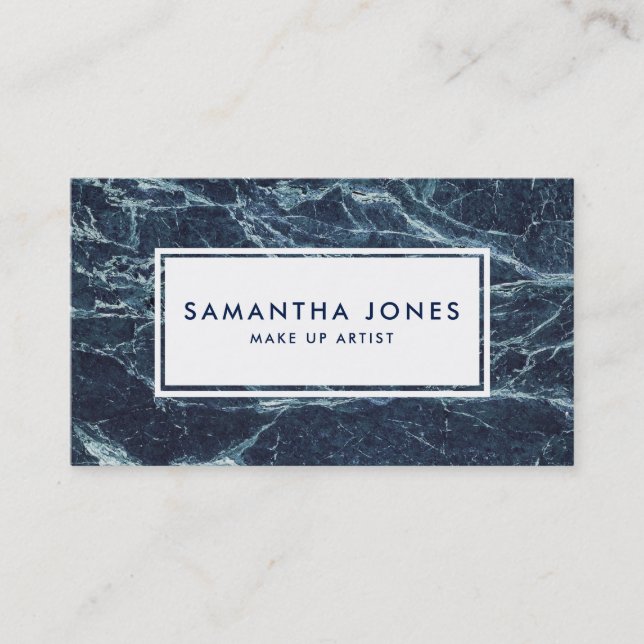 Navy Blue Marble Simple Modern Make Up Artist Business Card (Front)