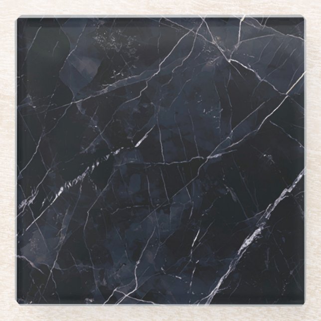 Navy blue marble: stone texture. glass coaster (Front)