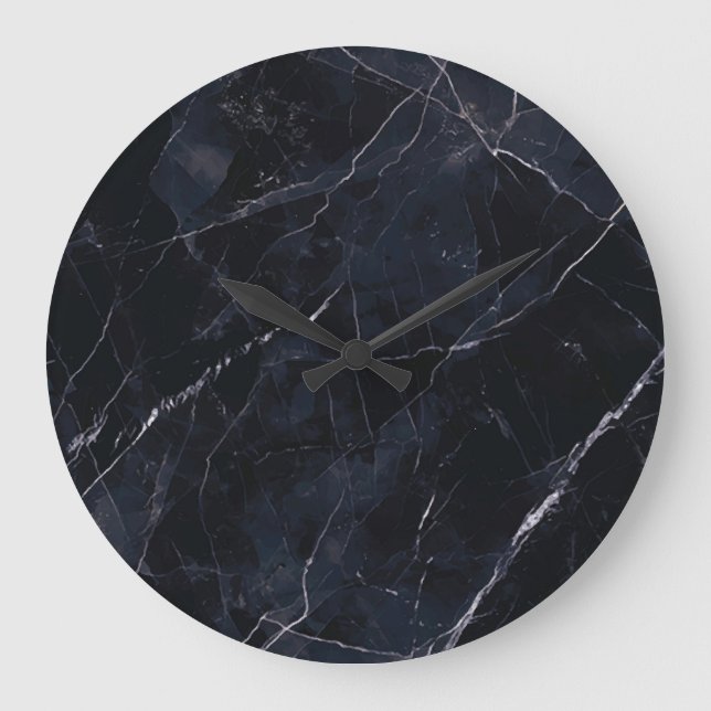Navy blue marble: stone texture. large clock (Front)