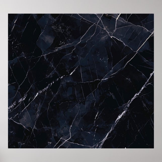 Navy blue marble: stone texture. poster (Front)