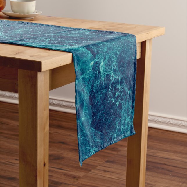 Navy Blue Marble Texture Short Table Runner (In Situ)