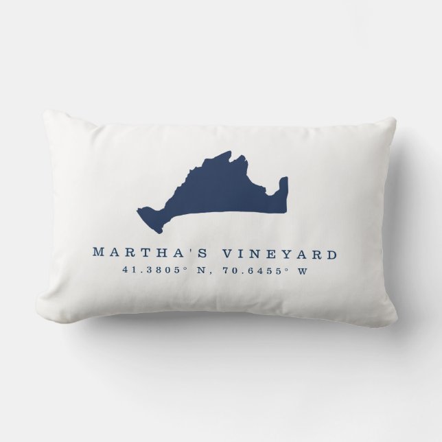 Navy Blue Martha's Vineyard Map and Coordinates Lumbar Cushion (Front)