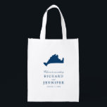 Navy Blue Marthas Vineyard Map Wedding Reusable Grocery Bag<br><div class="desc">Perfect for your Martha's Vineyard wedding or for any celebrations like Birthday Parties. Fill this reusable tote with wedding weekend gifts for your guests. Navy Blue Silhouette Map of Martha's Vineyard. If you would like a different colour please email paula@labellarue.com BEFORE you customise or place an order so a new...</div>