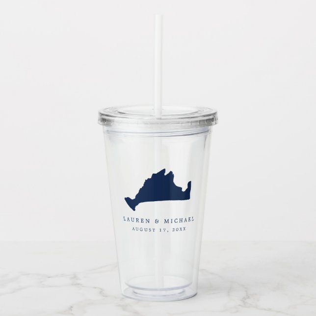 Navy Blue Martha's Vineyard Wedding Favour Acrylic Tumbler (Front)
