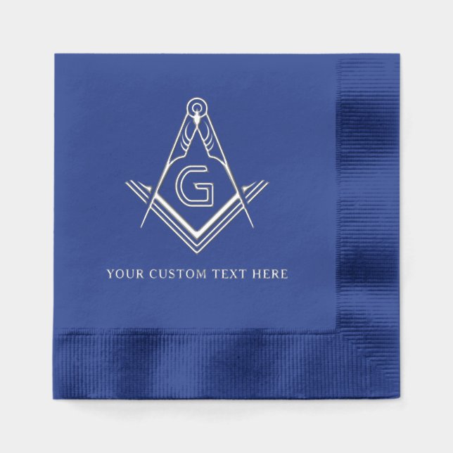 Navy Blue Masonic Square and Compass Real Silver Foil Napkins (Front)