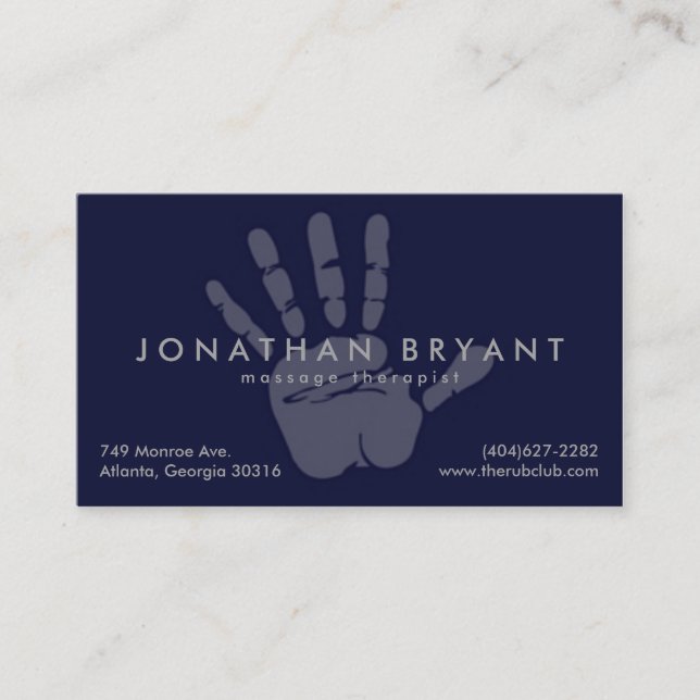 Navy Blue Massage Therapist Business Card (Front)