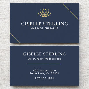 Navy Blue Massage Therapist Minimalist Lotus Business Card