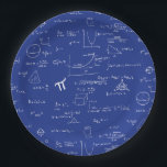 Navy Blue Math Equations Graphics Graduation Paper Plate<br><div class="desc">Great blue math paper plates for graduations,  teacher's parties,  retirements,  birthdays and more. The blue background has a white pattern of handwritten formulas and equations. Illustrated and designed by Patricia Alvarez.</div>
