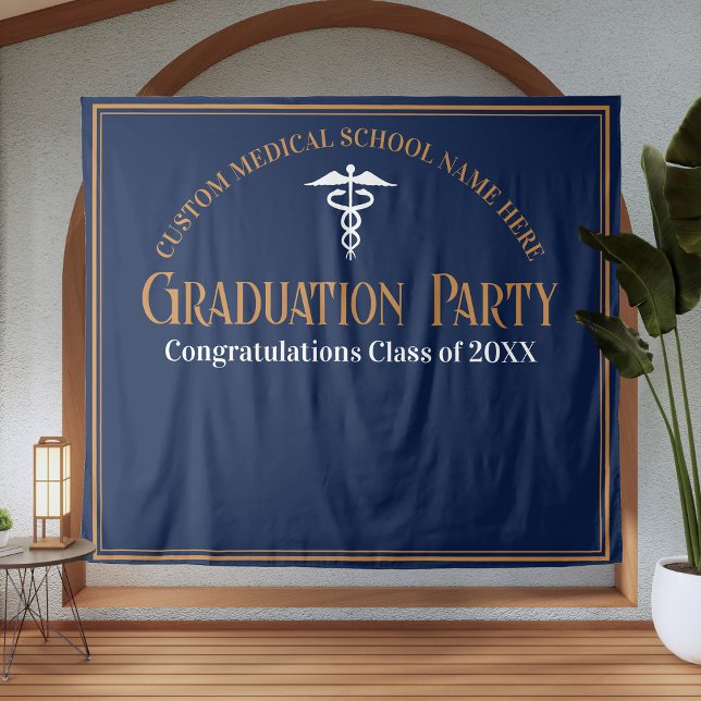 Navy Blue Medical School Graduation Photo Booth Tapestry (Creator Uploaded)