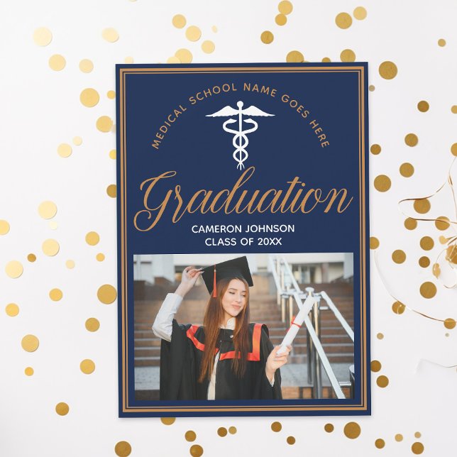 Navy Blue Medical School Photo Graduation Party Invitation (Creator Uploaded)