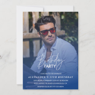 Navy blue Men Photo 57th birthday party Invitation