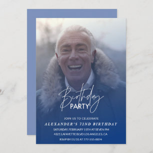 Navy blue Men Photo 72nd birthday party Invitation