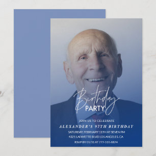 Navy blue Men Photo 97th birthday party Invitation