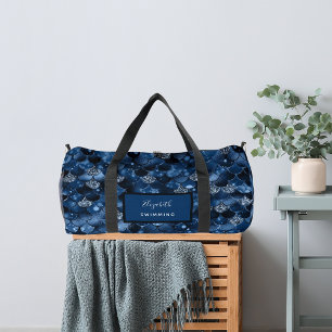 Navy blue mermaid scales name duffle bag