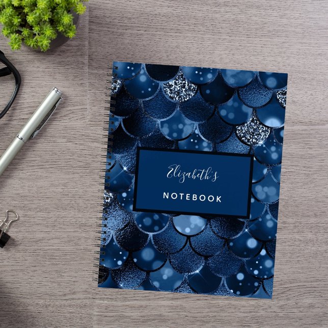 Navy blue mermaid scales name notebook (Creator Uploaded)