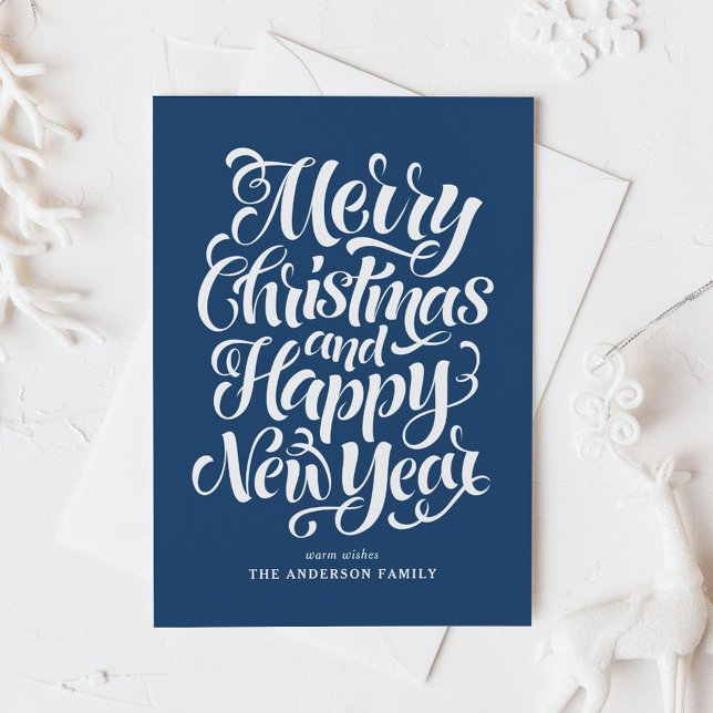 Navy Blue Merry Christmas and a Happy New Year Holiday Card (Creator Uploaded)