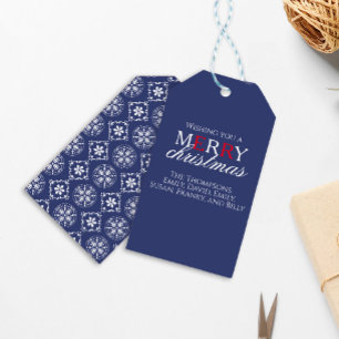 Navy Blue Merry Christmas Simple Snowflake   Gift Tags